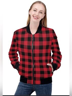 Retro Dex Plaid Bomber Jacket Red Black Zipper
